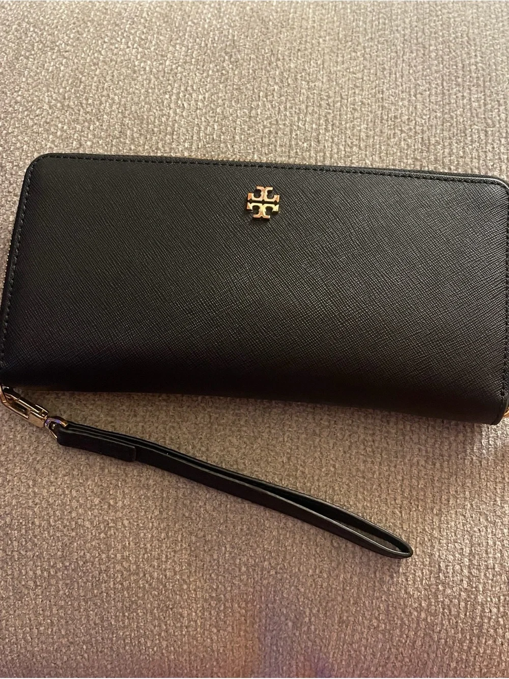 Tory Burch Black & Gold Zip Wristlet Wallet